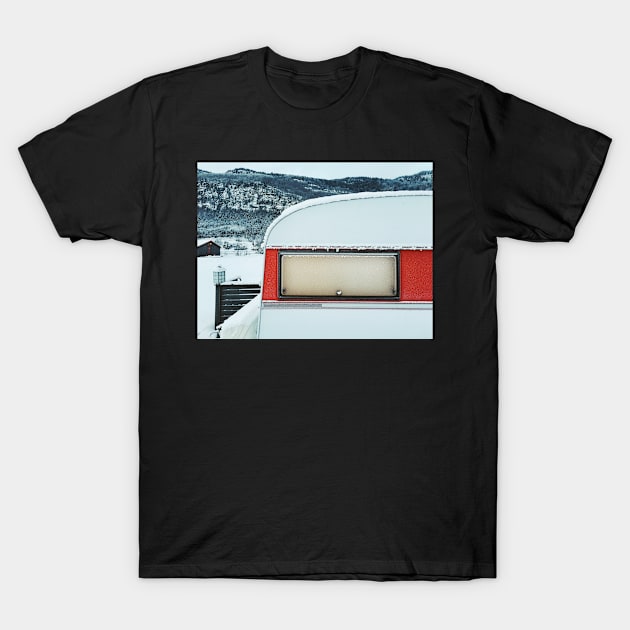 Snow-Covered Caravan in Frozen Winter Landscape in Scandinavia T-Shirt by visualspectrum